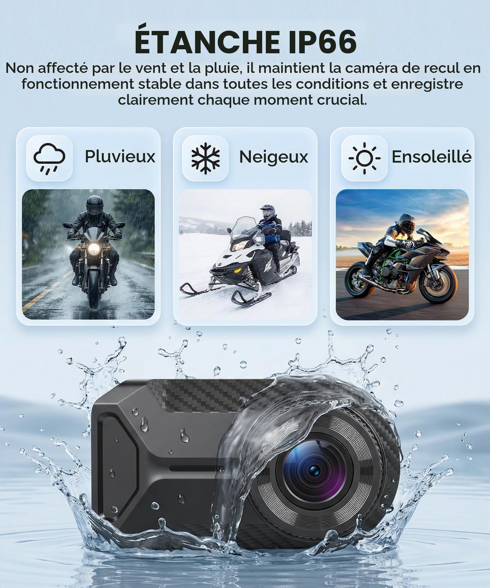 Enregistreur de Conduite pour Moto 1080P Full HD, sans Écran, Compact, Étanche IP66, Angle de Vue 110°, Enregistrement en Boucle, Installation sans Perçage, Connexion Wi-FI et Bouton Photo Rapide