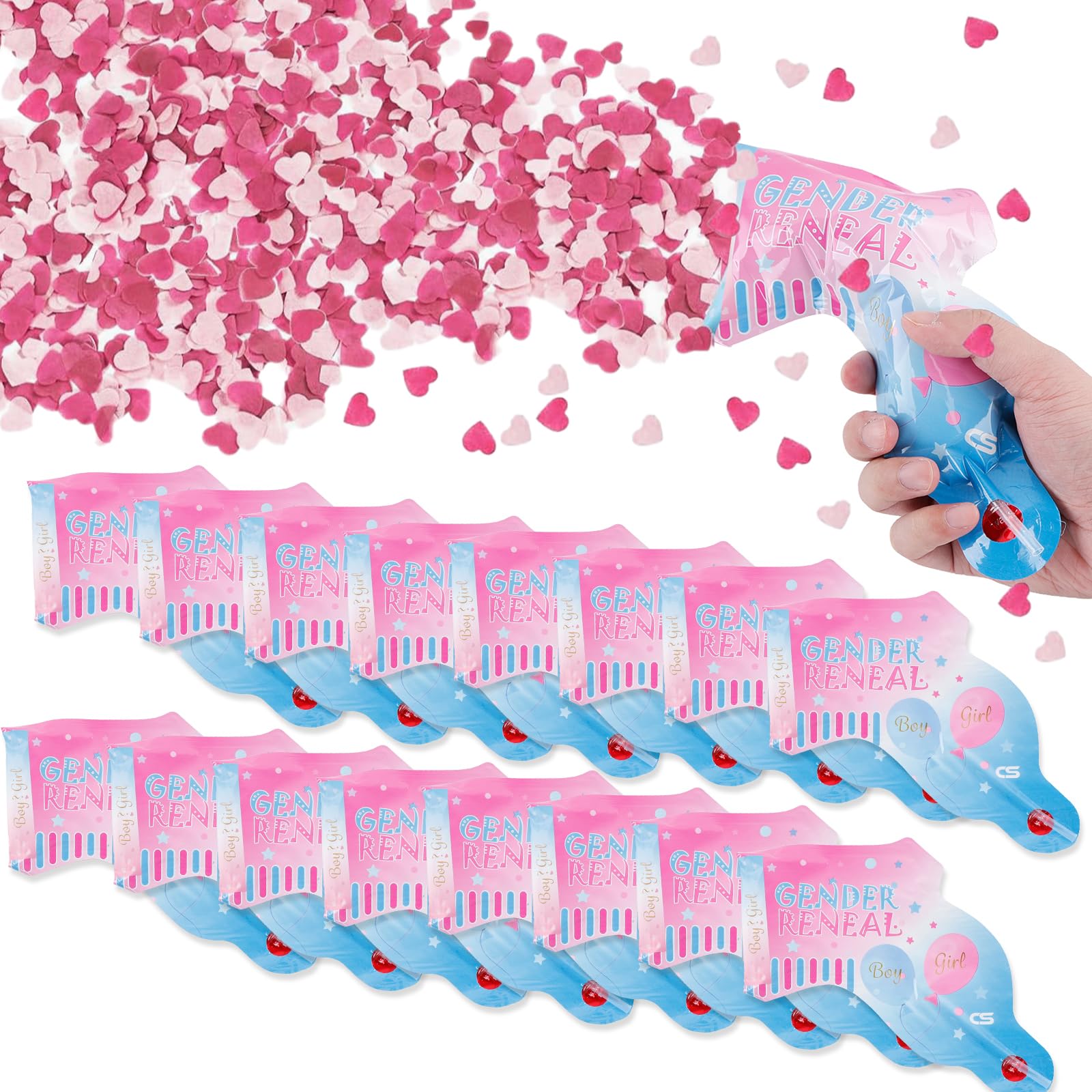 BDHYYM Pack of 20 Gender Reveal Confetti Cannon Pink, Confetti Gun Set, Confetti Cannon Biodegradable, for Gender Announcement, Baby Boy Girl Gender Reveal Party Supplies, Baby Shower Party (Pink)