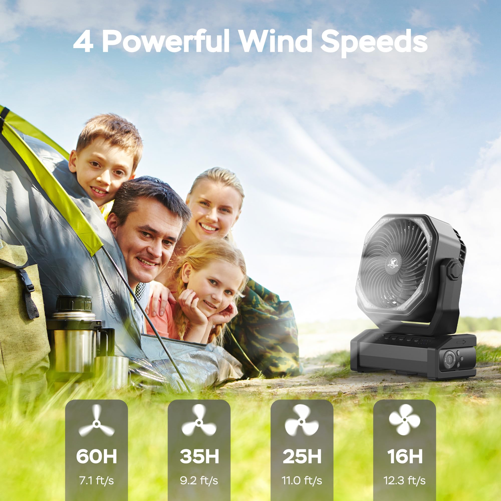 Ventilatore da campeggio 20000mAh con luce LED, ventilatore da tavolo auto-oscillante con telecomando e gancio, ventilatore da tenda con batteria ricaricabile, ventilatore da campeggio USB - Nero