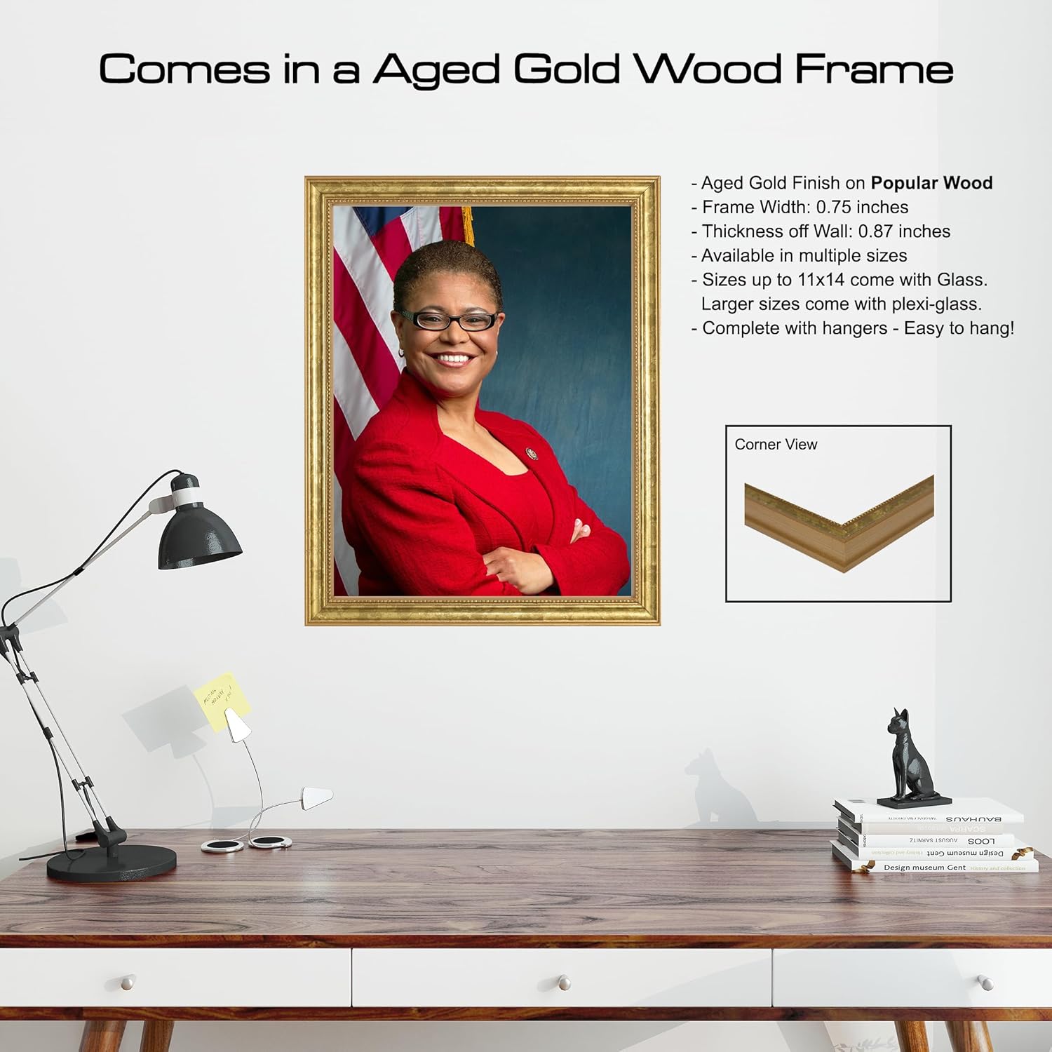 Karen Bass Photograph in a Aged Gold Frame - Historical Artwork from 2013 - (8" x 10") - Matte