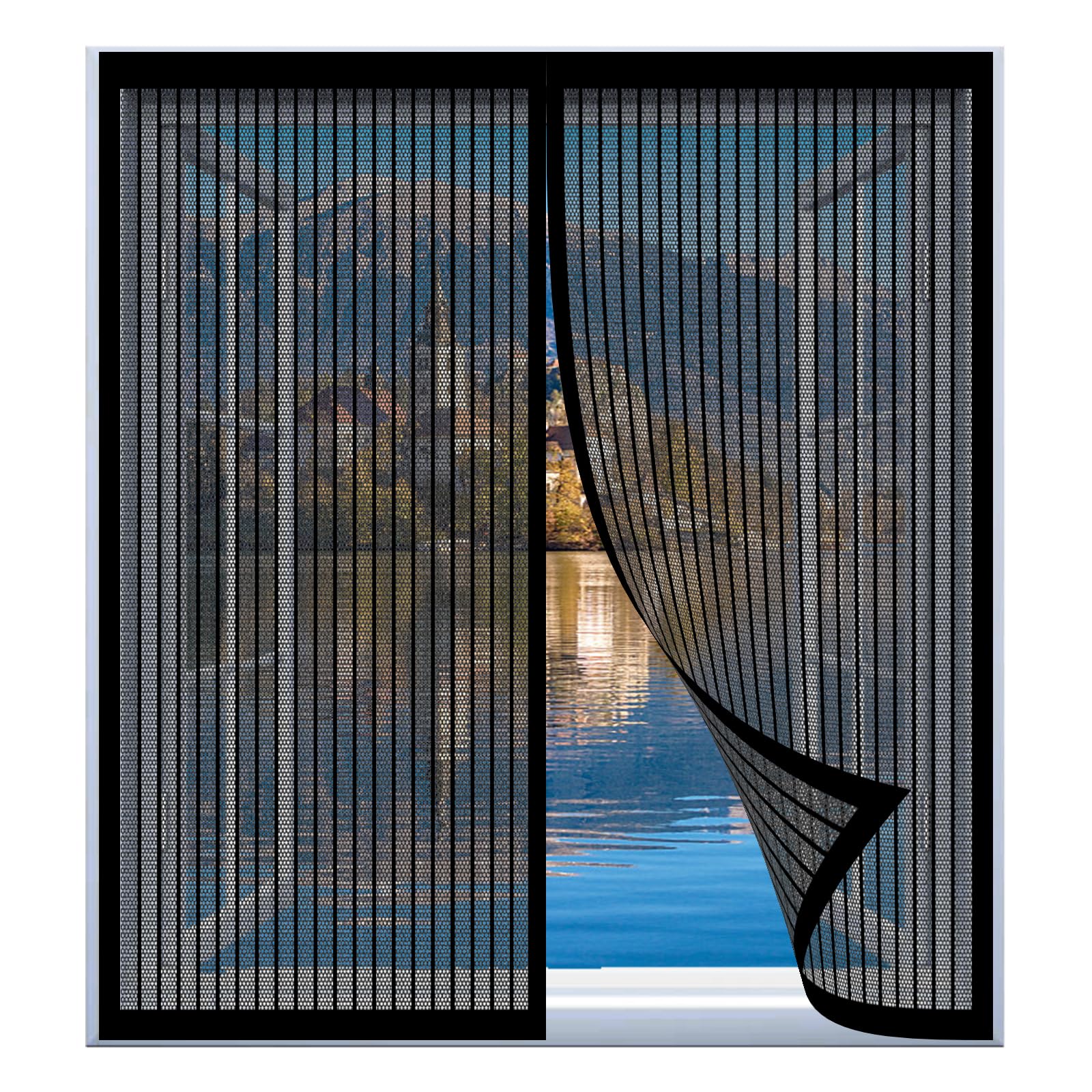 Moustiquaire magnétique réglable 120x40 cm rideau anti-mouche noir auto-adhésif pour fenêtre