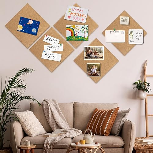 Miniatura 7 de Paquete de 6 tableros de corcho, 12 x 12 pulgadas, 12 pulgadas, tableros de corchos autoadhesivos para pared, escuela, hogar, oficina con 100