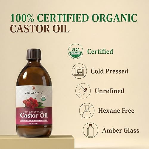 Miniatura 2 de Aceite de ricino orgánico prensado en frío sin refinar, certificado por USDA y sin hexano, aceite de ricinus communis 100% puro para cabello, cuero