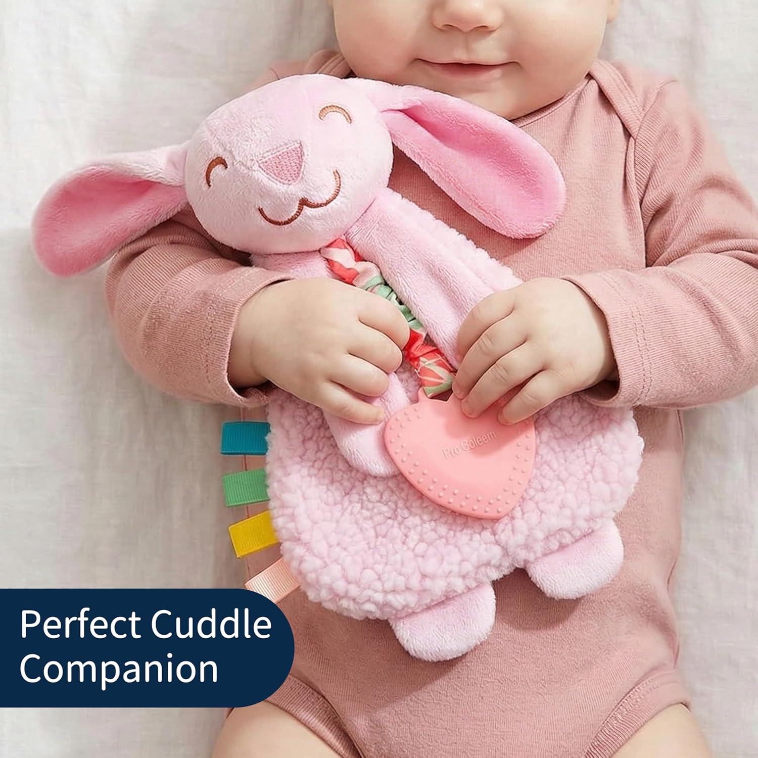 Pro Goleem Baby Easter Basket Stuffers Bunny Loveys for Babies Girl and Boy, Baby Lovey with Teether, Baby Toys 0 3 6 9 12 Months, Safety Teething Toys for Babies Infant Newborn and Toddler Gifts