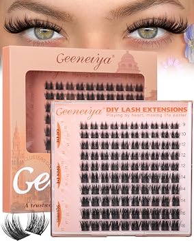 Geeneiya Wispy Lash Clusters, 9-16MM Natural Eyelash Clusters, DIY Cluster Eyelash Extensions, C Curl Lashes Clusters for Beginners