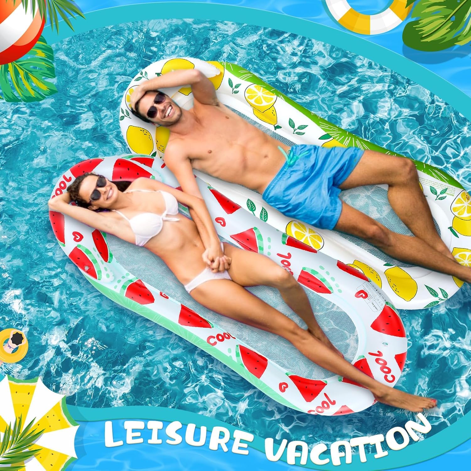 Inflatable Water Hammock Pool Hammock with Headboard Bath Hammock Water Air Mattress with Net for Children Adults for Summer Pool Beach - Image 3