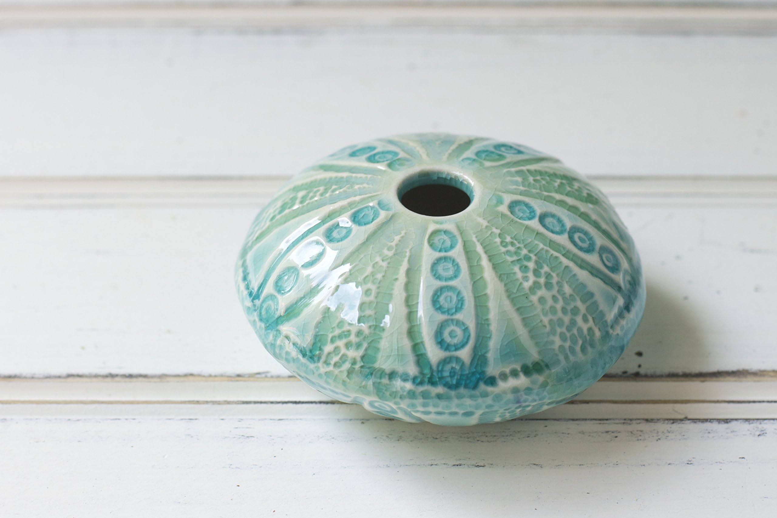 Handmade Mini Sea Urchin Bud Vase, aqua