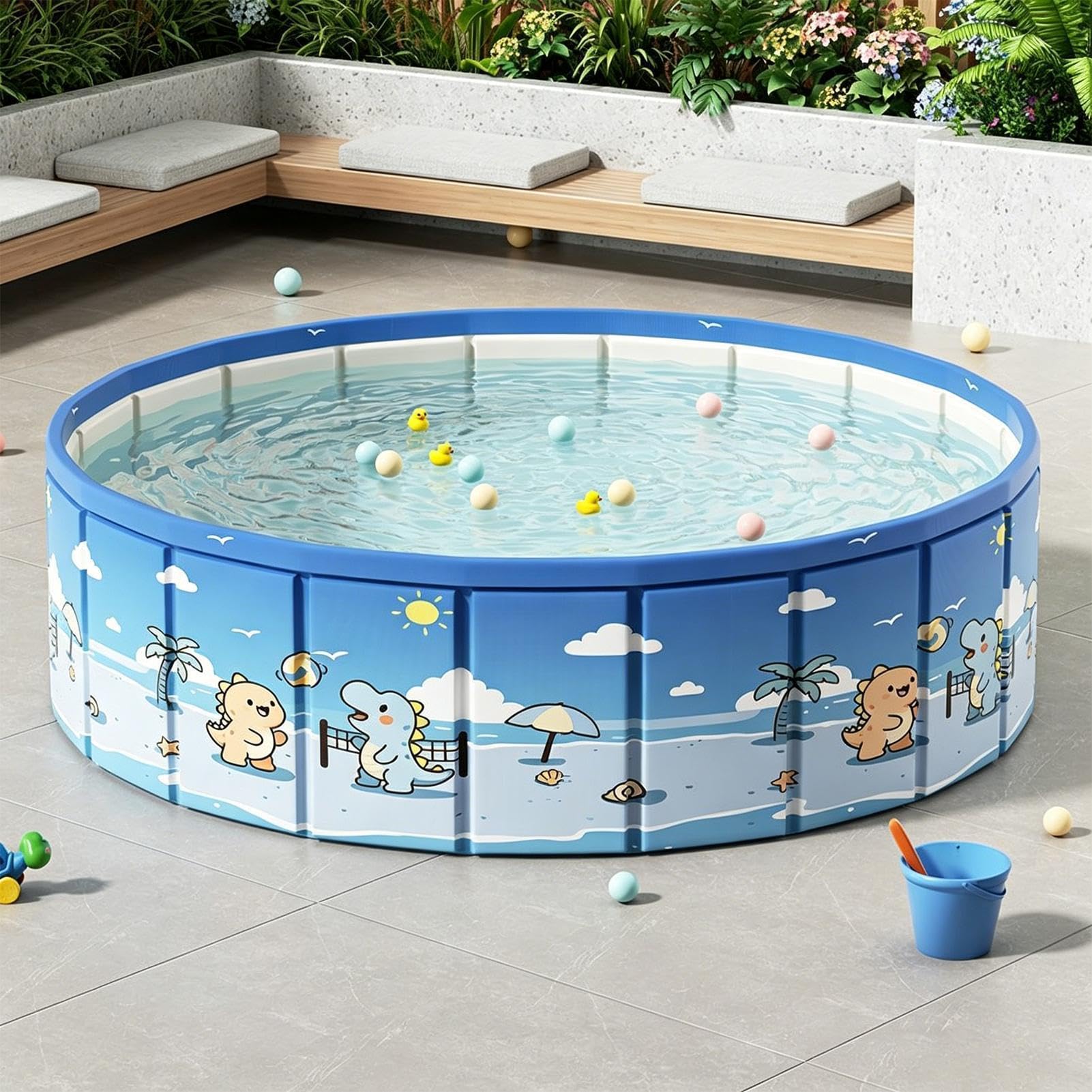 Faltbarer Pool - Outdoor-Wasserspielzeug mit Ablaufschlauch | Rutschfestes Planschbecken | für Sommer, See, Park, Zuhause, Garten, Hinterhof, Terrasse, Urlaub