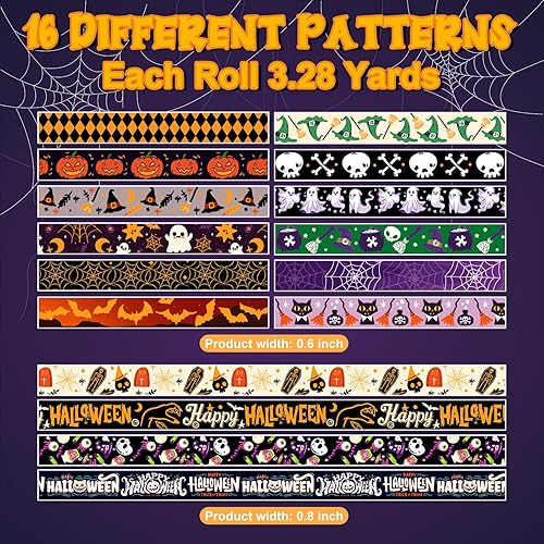 Miniatura 5 de 16 rollos de cinta adhesiva Washi de Halloween, calcomanías negras de Halloween, cinta decorativa para Halloween, álbum de recortes, diario,