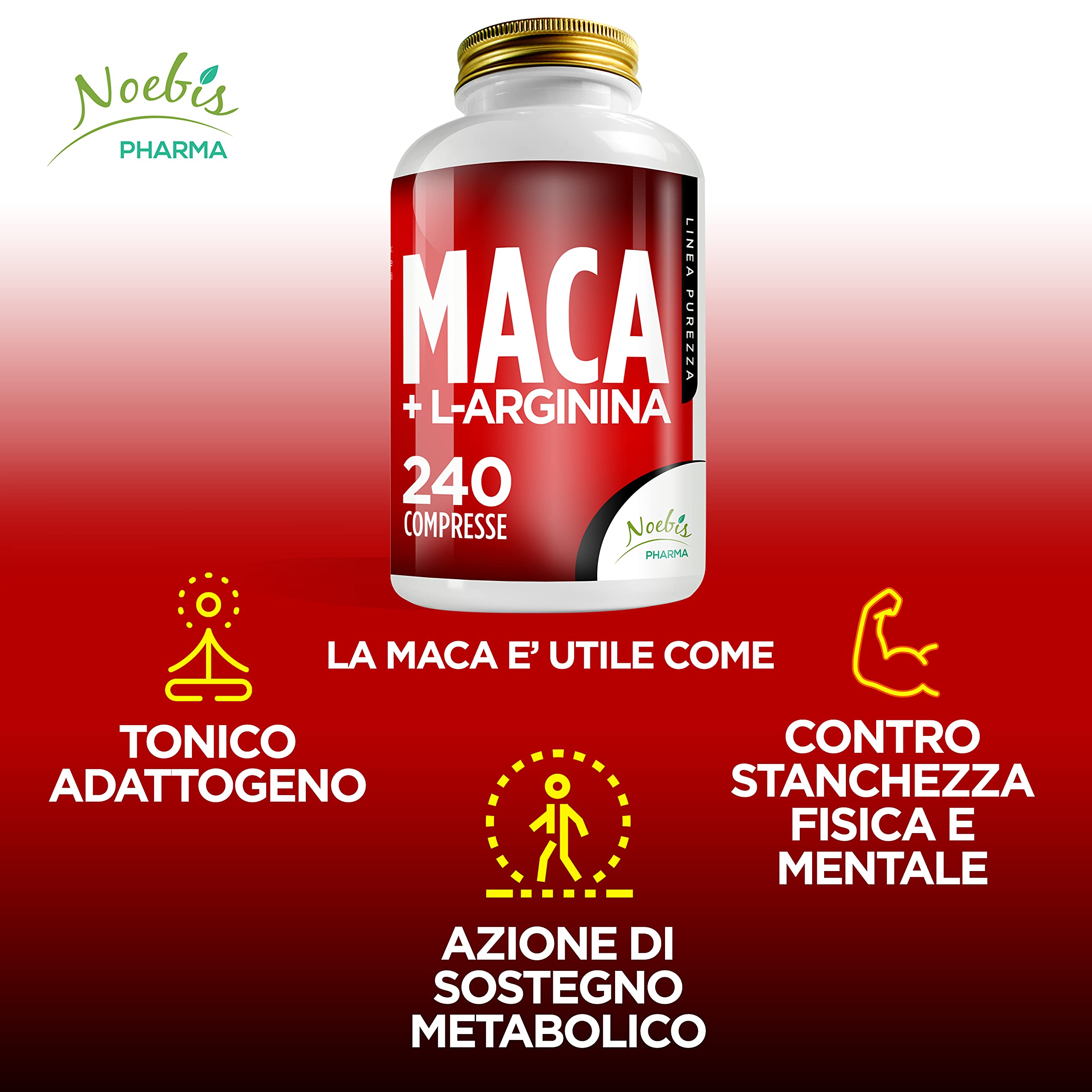Maca + L-Arginina 240 Compresse Confezione Sestupla - 1 Compressa al giorno - Estratto di radice di Maca Peruviana per Tono e Vigore Fisico - Maca Root Forte più Arginina