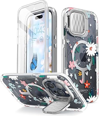 i-Blason for iPhone 15 Pro Max Case MagSafe with Camera Cover Stand, Flower