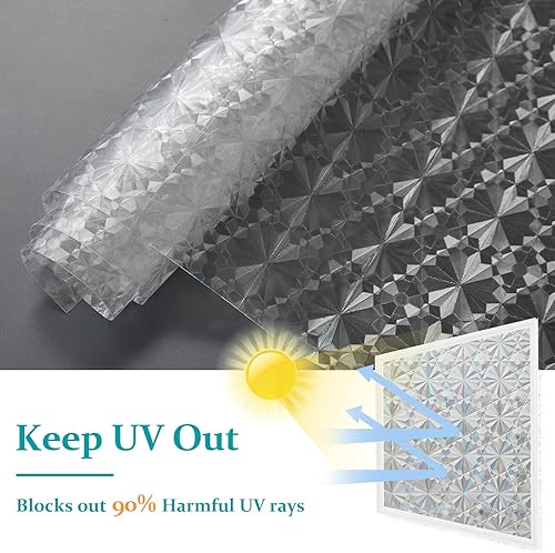 Miniatura 3 de Película de privacidad para ventana, vidrio esmerilado antiguo prisma arcoíris 3D, decoración de ventana de baño, calcomanía holográfica de vinilo