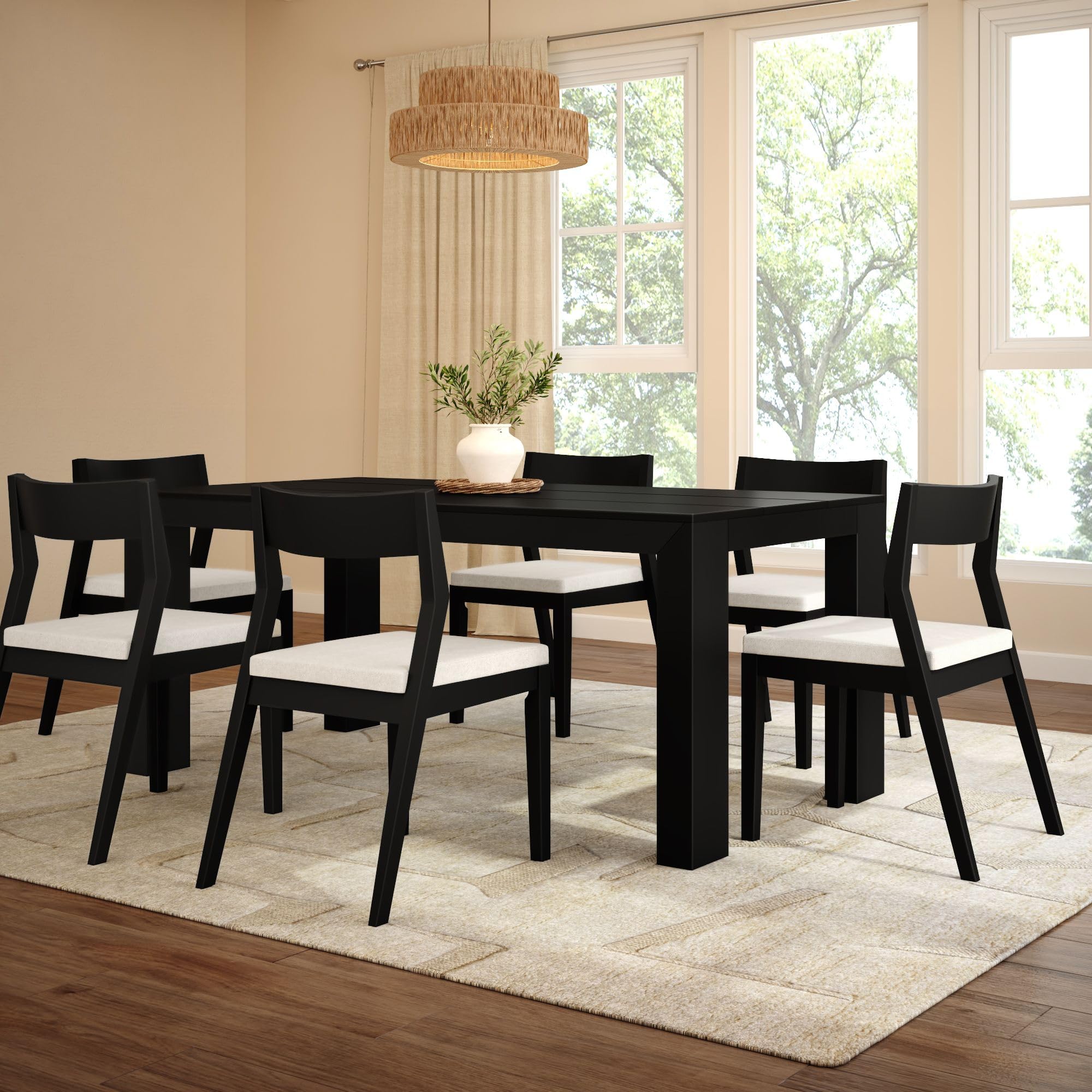 Plank+Beam Modern 72 Inch Dining Table, Rectangular, Black | Low-VOC Finishes, Versatile Design, Easy Assembly, Modern Style, Solid Wood