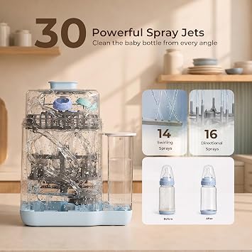 Baby Bottle Washer,Upgraded 3-Layer Cleaning,Sterilizer&Dryer,8 Bottles