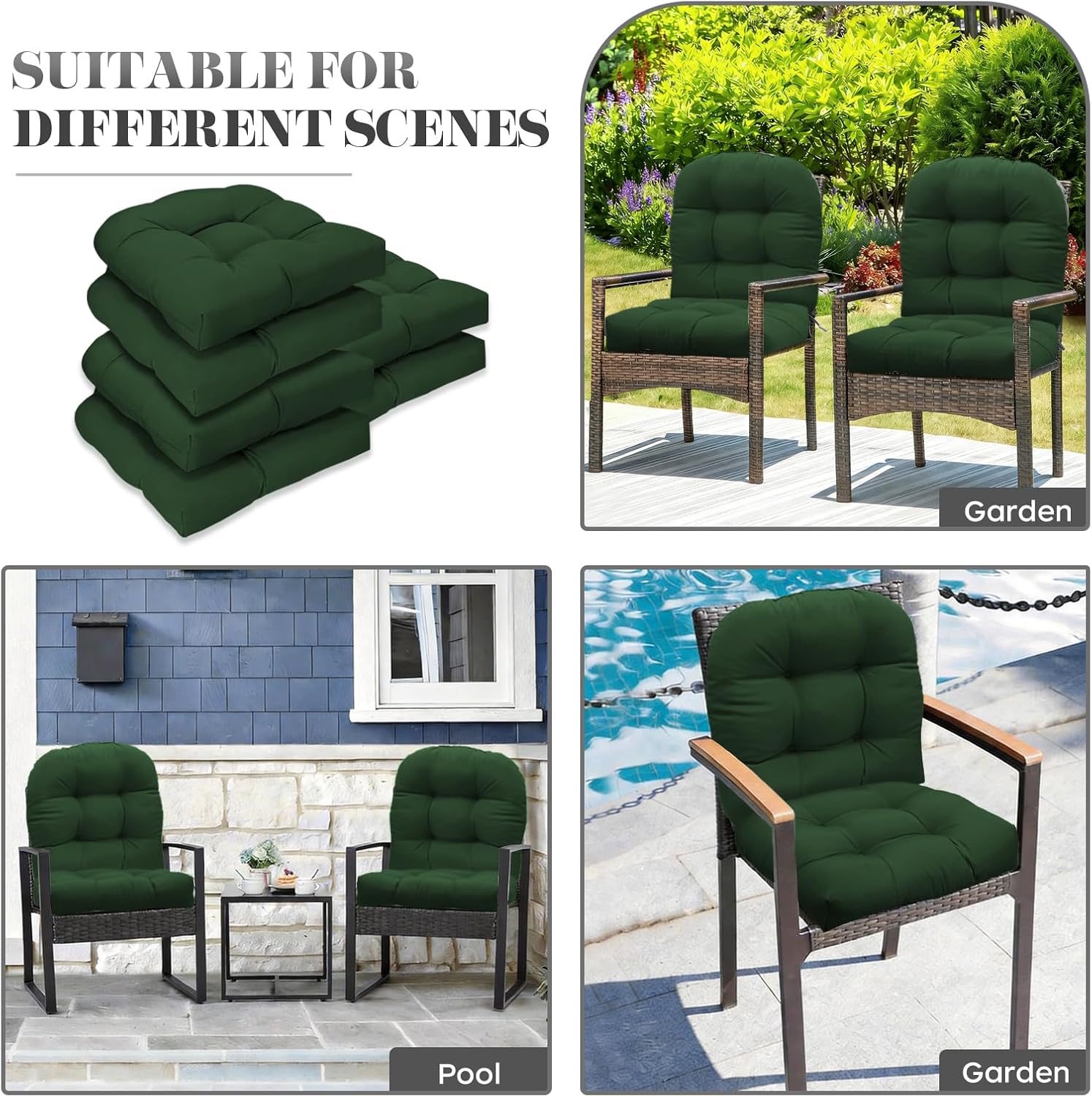Patio Outdoor Chair Cushions Set of 2 Waterproof 19.5" x 19.5" x5" Wicker Chair Cushion with Thick PP Cotton Resistant Patio Furniture Pads for Indoor & Outdoor Wicker Furniture Seat, Green