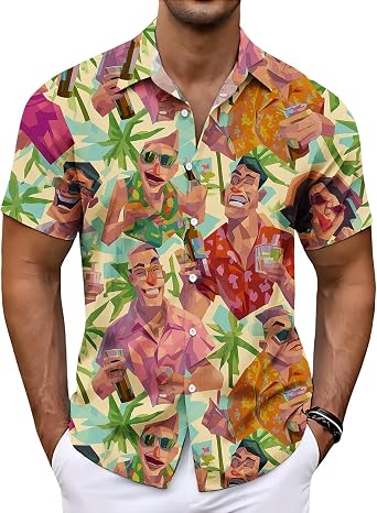 Mens Hawaiian Shirts Summer Casual Short Sleeve Button Down Shirts Novelty Floral Tops Tropical Beach Clothes