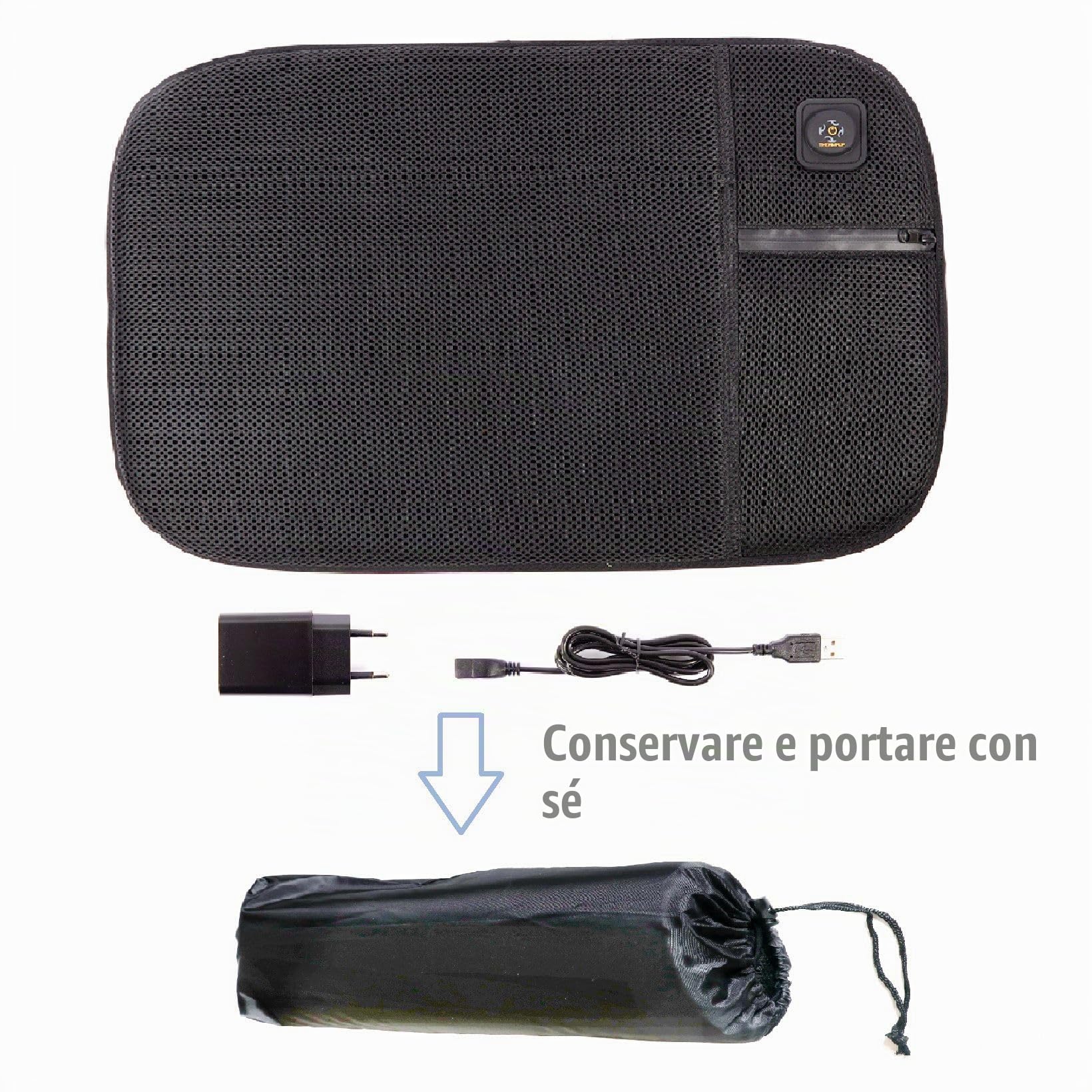 Thermrup Cuscino riscaldato mobile per sedile con funzione USB, con 3 livelli di regolazione della temperatura, per casa ed esterni, lavabile (cuscino per seduta)