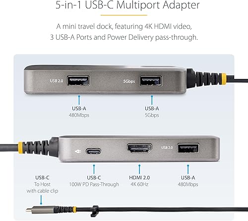 Miniatura 3 de StarTech.com Adaptador multipuerto USB-C, 4K 60Hz HDMI WHDR, concentrador USB de 3 puertos, paso de entrega de energía de 100 W, mini estación de