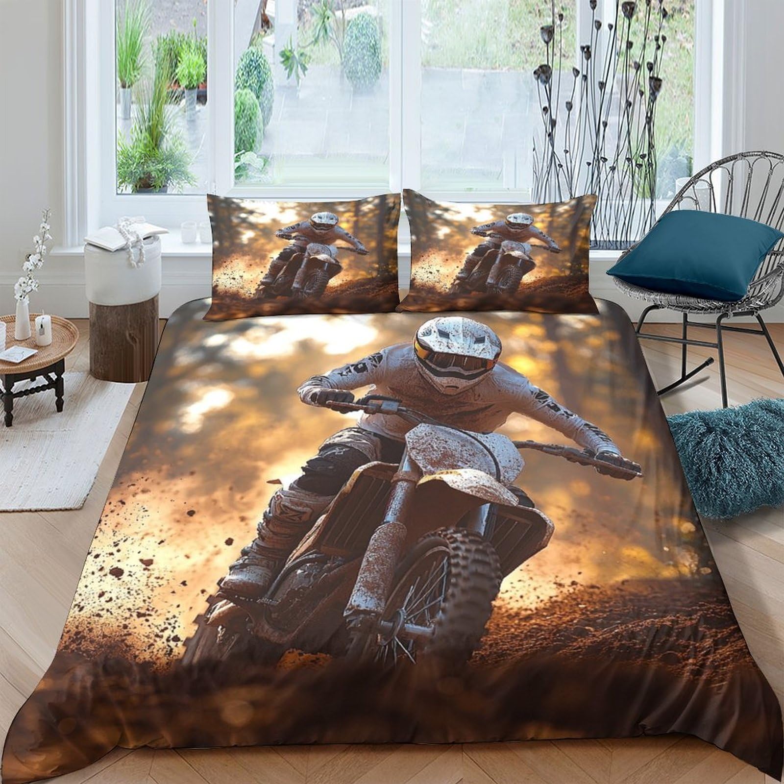 Ctjqhvkz Style-9 3D Printed Motocross Racing Fitted Sheet Microfiber Soft Breathable Dirt Bike Mattress Cover For Bedroom Dorm Protection Decor Single（135X200cm）