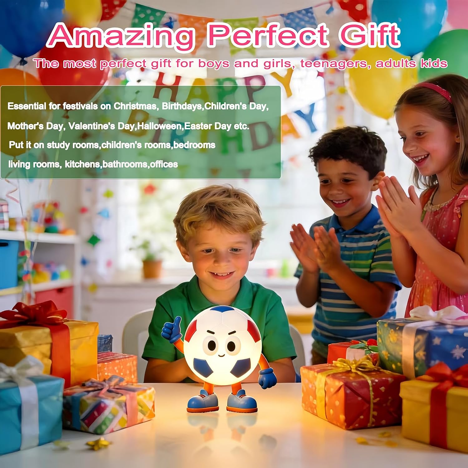 IYT Soccer Night Light for Kid,Silicone Football Lamp 2-Level Dimmable USB-C Rechargeable15-60 Min Timer,RGB Gradient Color Light Up Portable Nursery Teens Decor Gifts for Sports Soccer Fan Gift