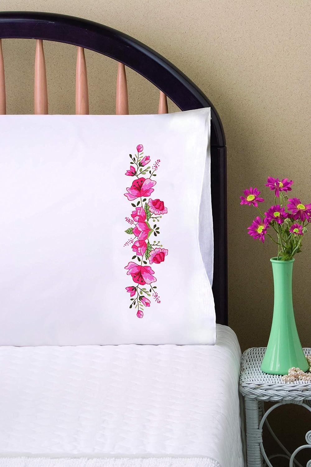 Pink Floral Pillowcases for Embroidery (T232185)