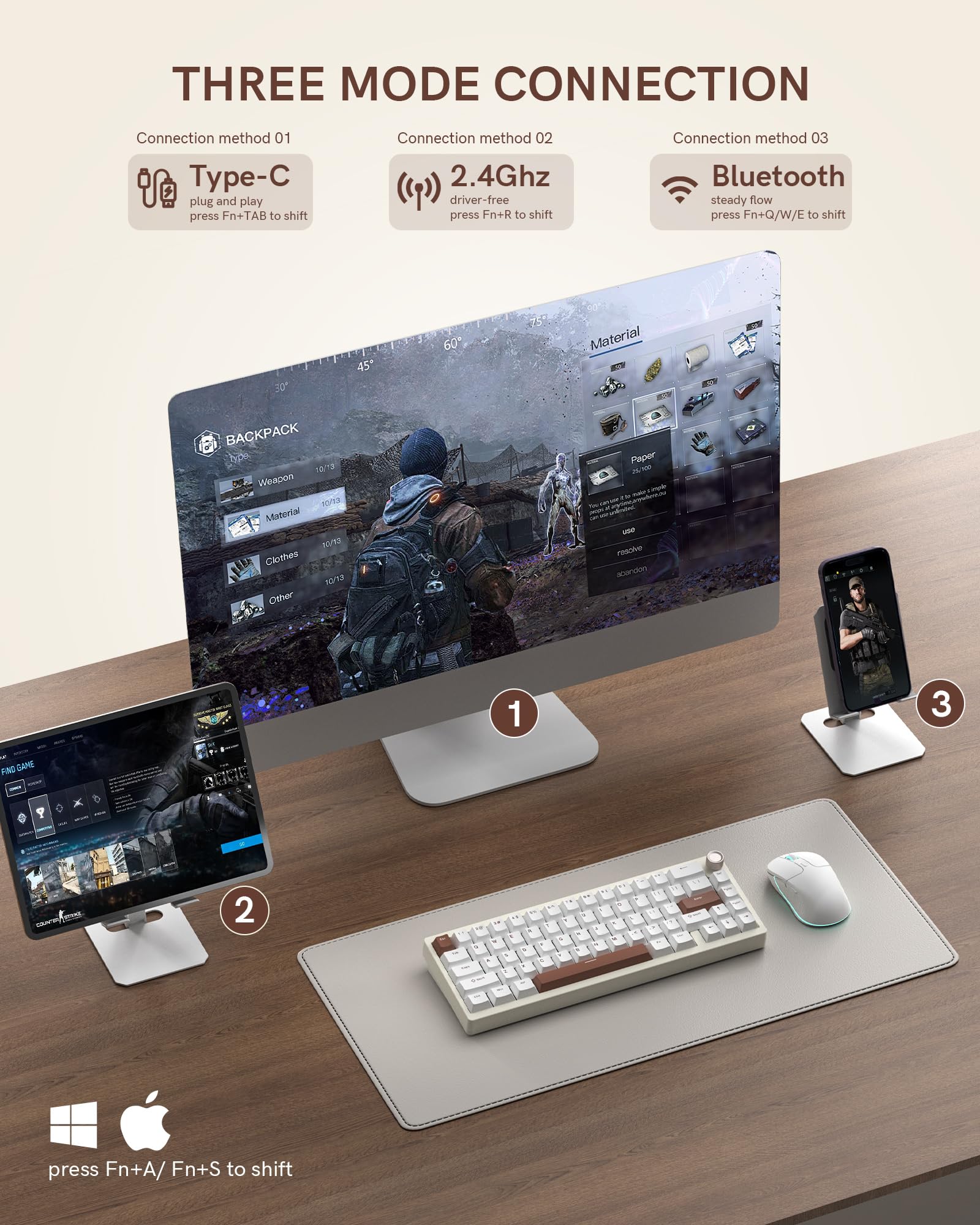 LQXQ SK65 V1 mechanisch gamingtoetsenbord, draadloos, 60 procent aluminium toetsenbord, Bluetooth 5.0/2,4GHz/USB-C bedraad, hot swappable custom RGB Backlit Keyboard voor Mac Computer PC, retro LQXQ SK65 V1 mechanisch gamingtoetsenbord, draadloos, 60 procent aluminium toetsenbord, Bluetooth 5.0/2,4GHz/USB-C bedraad, hot swappable custom RGB Backlit Keyboard voor Mac Computer PC, retro