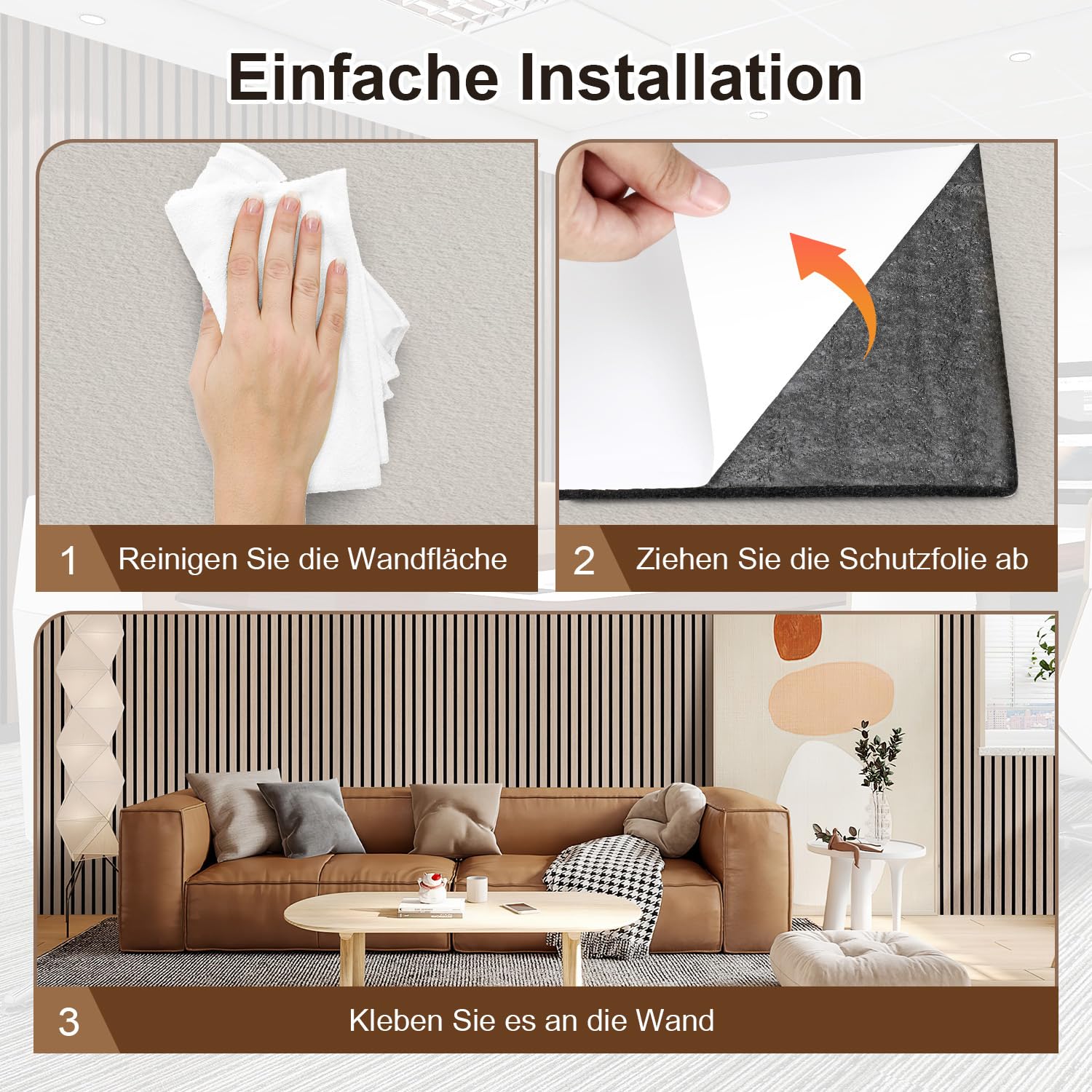 6x Akustikpaneele Holz 120x60cm (4.32m²) Selbstklebend 3D Wandpaneele in Holzoptik für Schallschutz & Dekoration,Holzpaneele für Wohnzimmer,Büros,Studios,Zur Wandmontage,Eiche