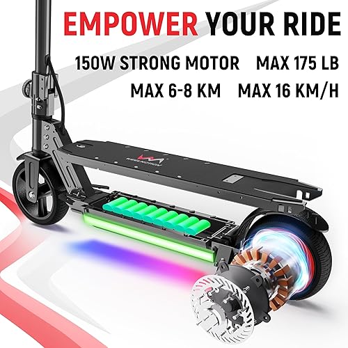 Miniatura 2 de Patineta eléctrica plegable para niños, con luces LED delanteras brillantes, luces LED en los pedales, pantalla LED, frenos duales, motor de 150W,