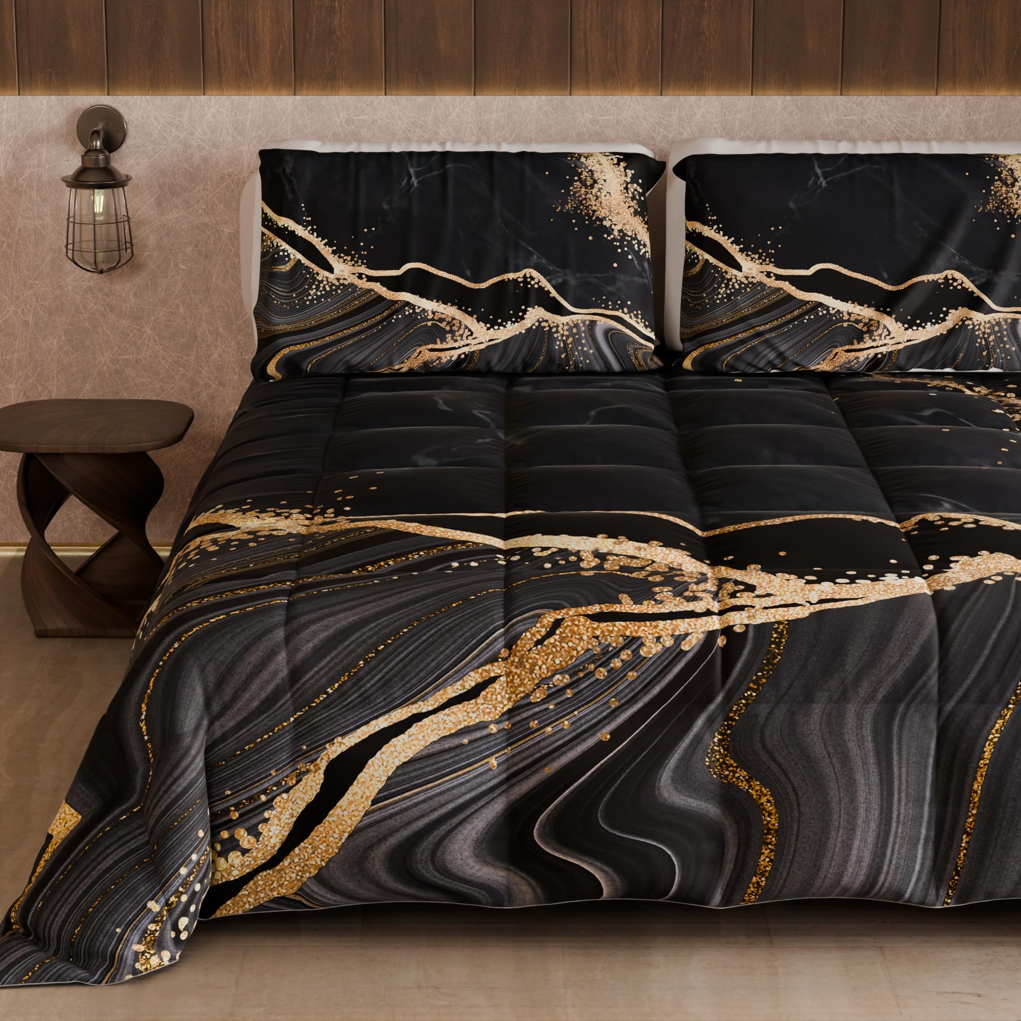 PETTI Artigiani Italiani - Winter Quilt, Double Duvet, Solid Color and Digital Print Marble Black, Made in Italy