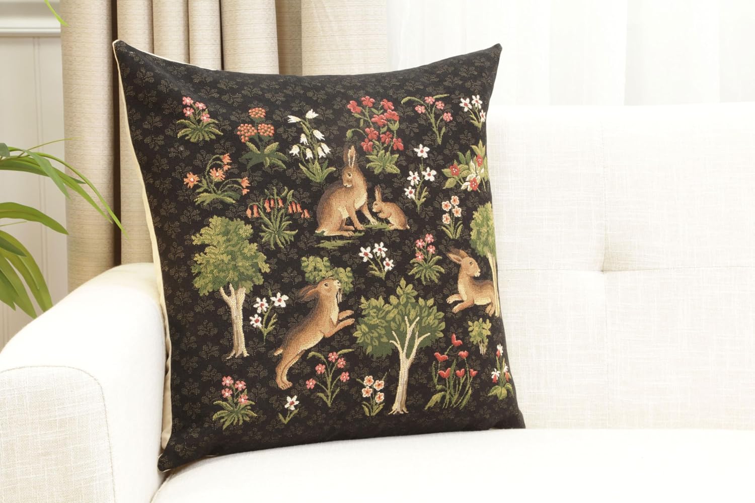 Forest Rabbit Family European Cushion Cover - 18 in. x 18 in. Spring Throw Pillow Covers Cotton by Charlotte Home Furnishings Inc