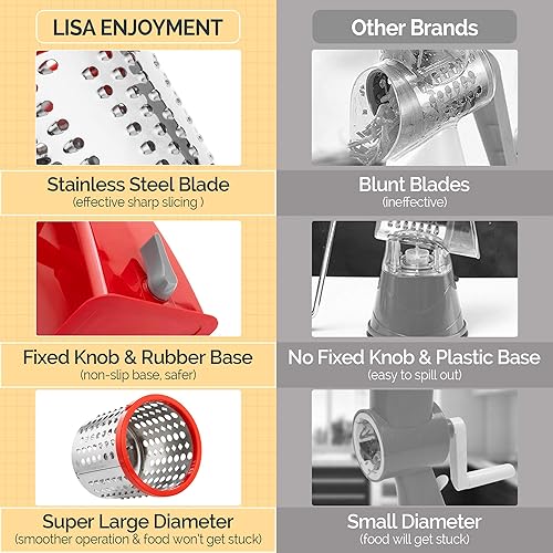 Miniatura 7 de LISA ENJOYMENT Rallador rotatorio de queso 4 en 1 triturador de queso para cocina cortador de verduras fácil de limpiar molinillo manual de nogal