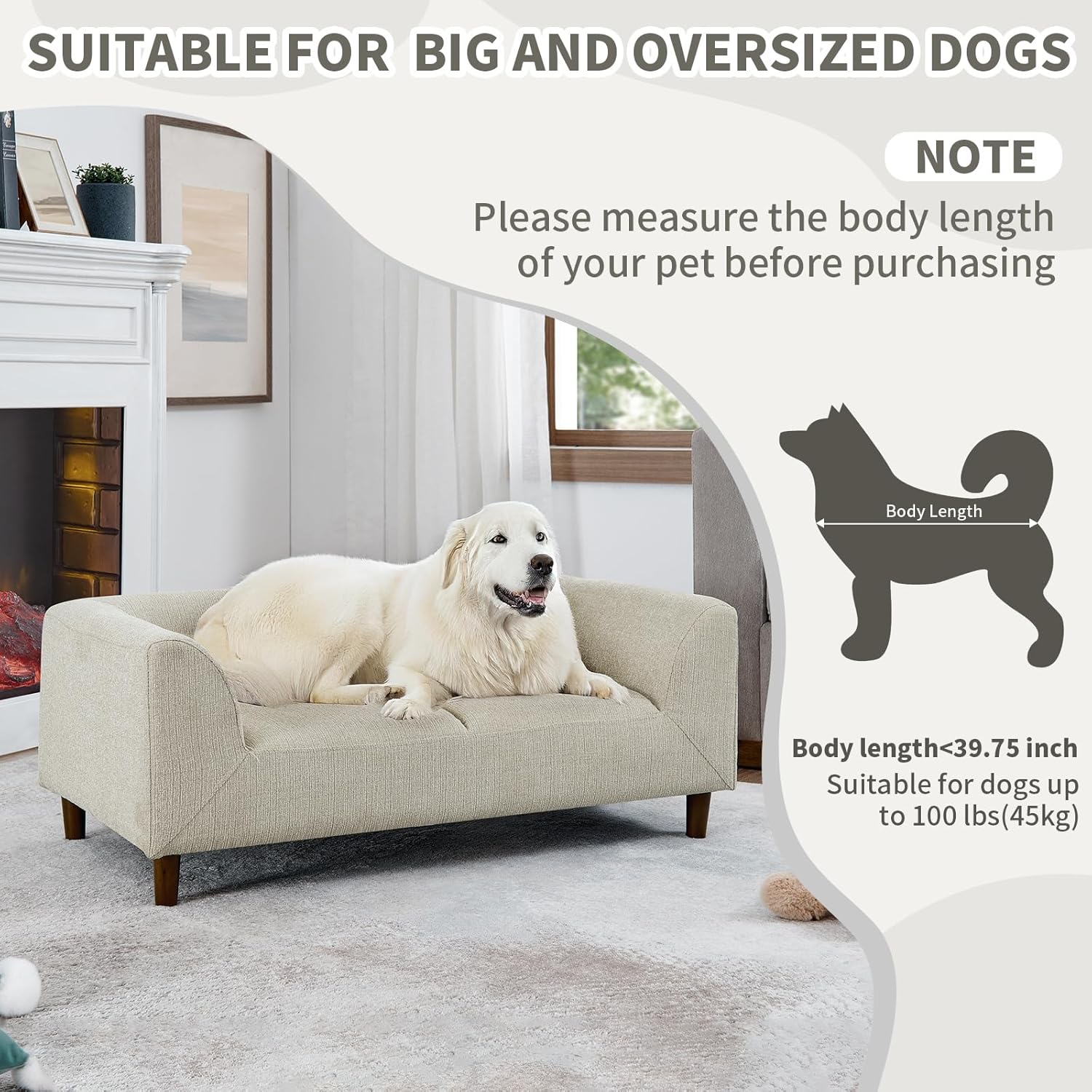39.75" Modern Pet Sofa with Backrest and Armrests, Comfortable Foam Cushion Dog Couch for Small and Medium Dogs, Stable Leg Design for Living Room
