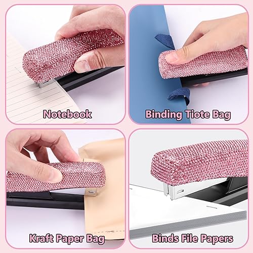 Miniatura 5 de 1 engrapadora de cristal brillante con 1000 grapas hecha a mano, máquina de diamantes de imitación de arcilla, bonitas engrapadoras, bonito kit de