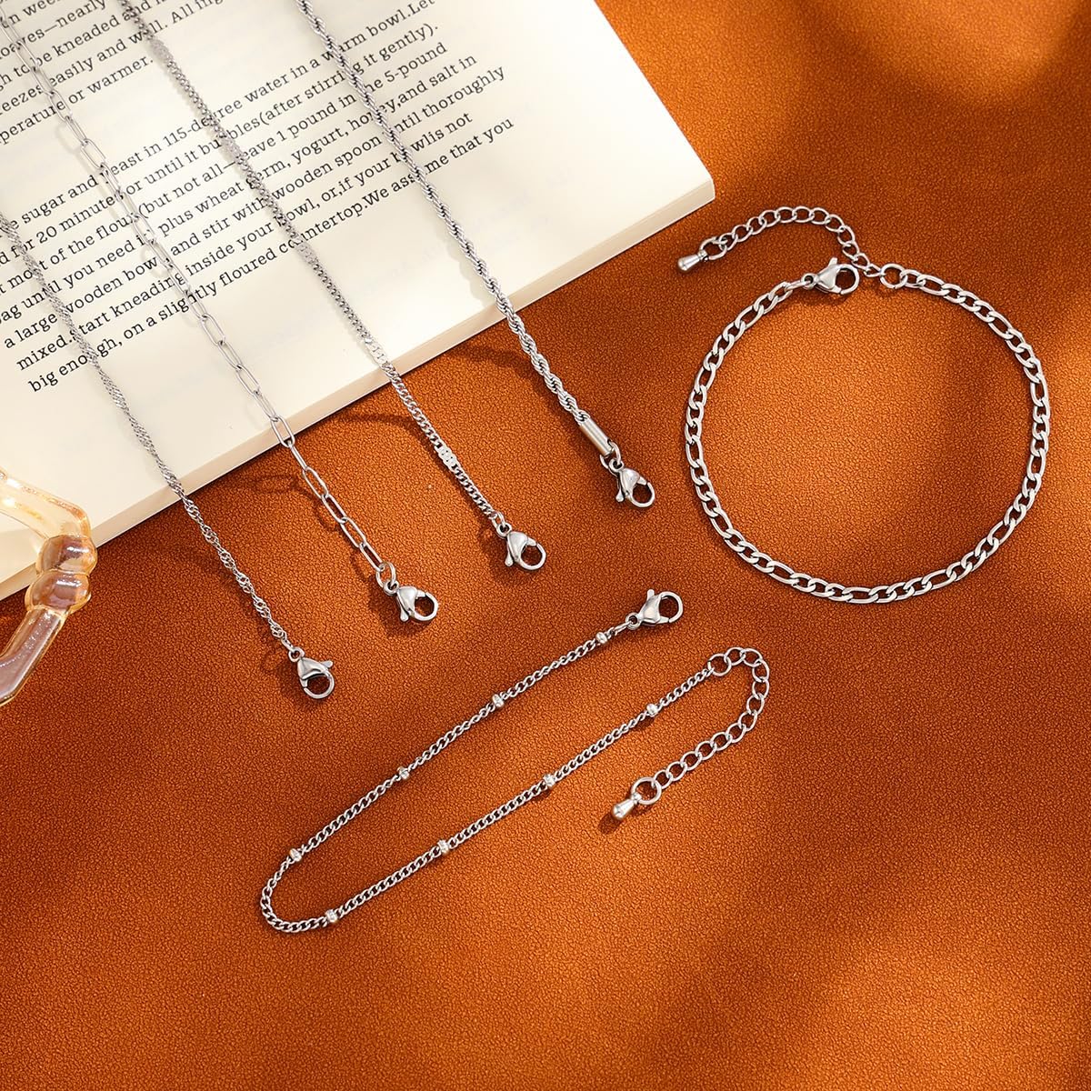 Silver Chain Bracelets for Women Layered Stainless Steel Stackable Adjustable Paperclip Chain Link Stack Bracelet Jewelry Set