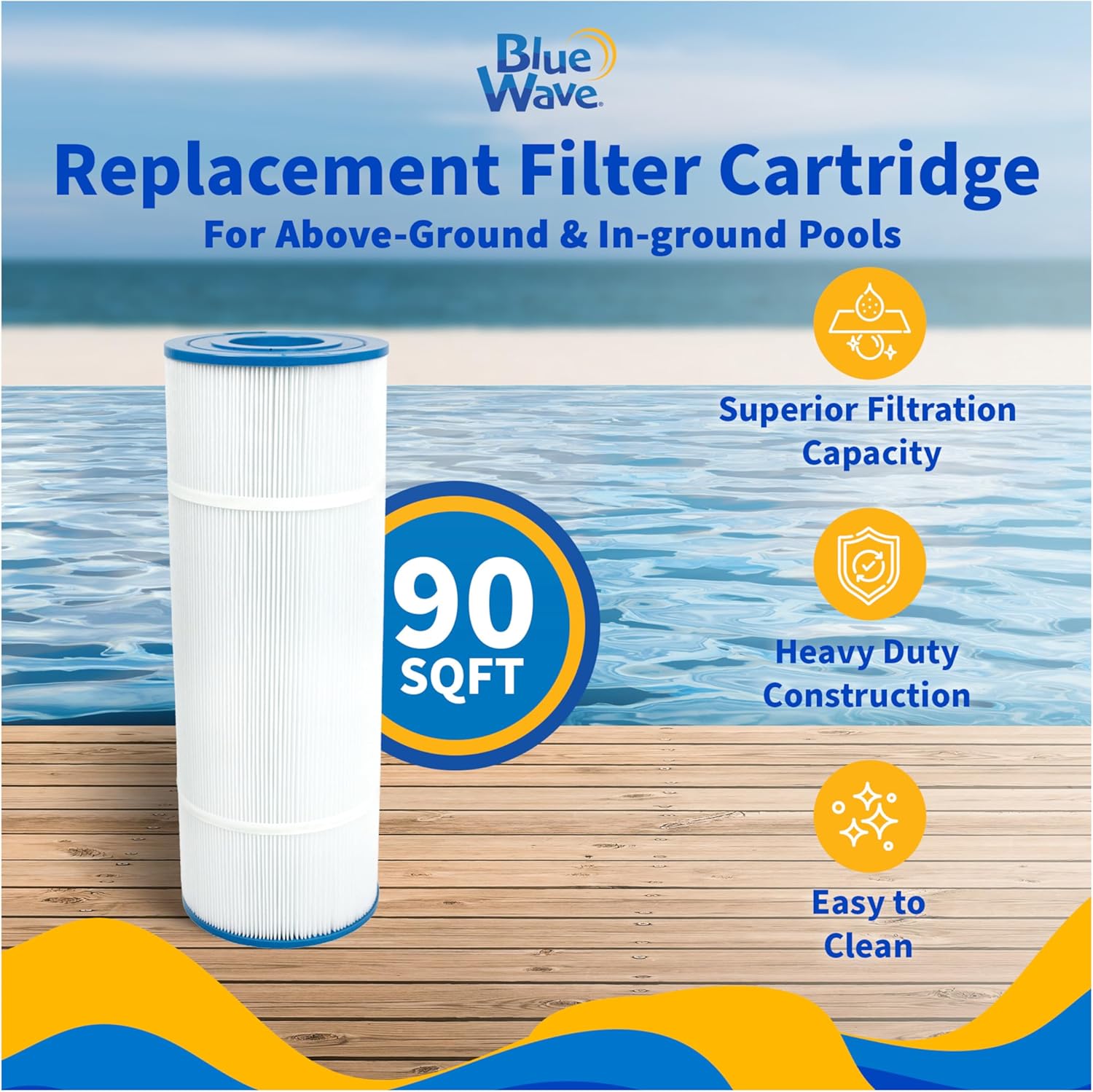 Blue Wave NCC100 Replacement Pool Filter Cartridge – 90 Sq. Ft. High-Performance Above-Ground Cartridge Pool Filters – Compatible with Most Standard Pool Cartridge Filter Systems - Image 2