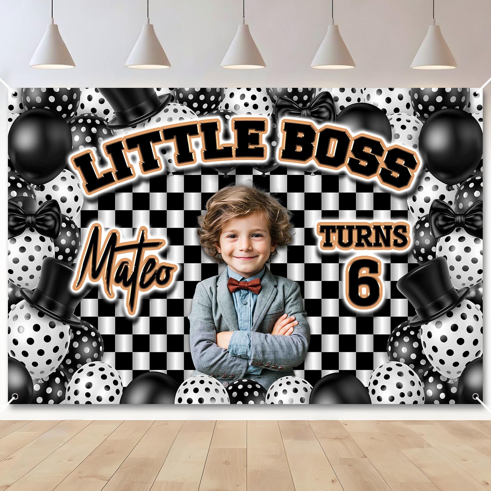 Custom Black White Birthday Banner Add Photo Name Age Party Banner Decor