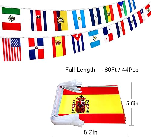Miniatura 2 de Juego de 22 banderas de países de habla hispana para aulas, banderas latinoamericanas, 60 pies