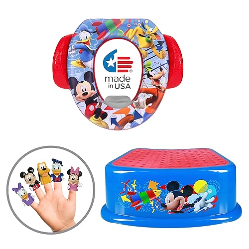 Disney Mickey Mouse - Juego de 3 piezas imprescindibles para ir al baño asiento de entrenamiento para ir al baño taburete para niños marionetas de