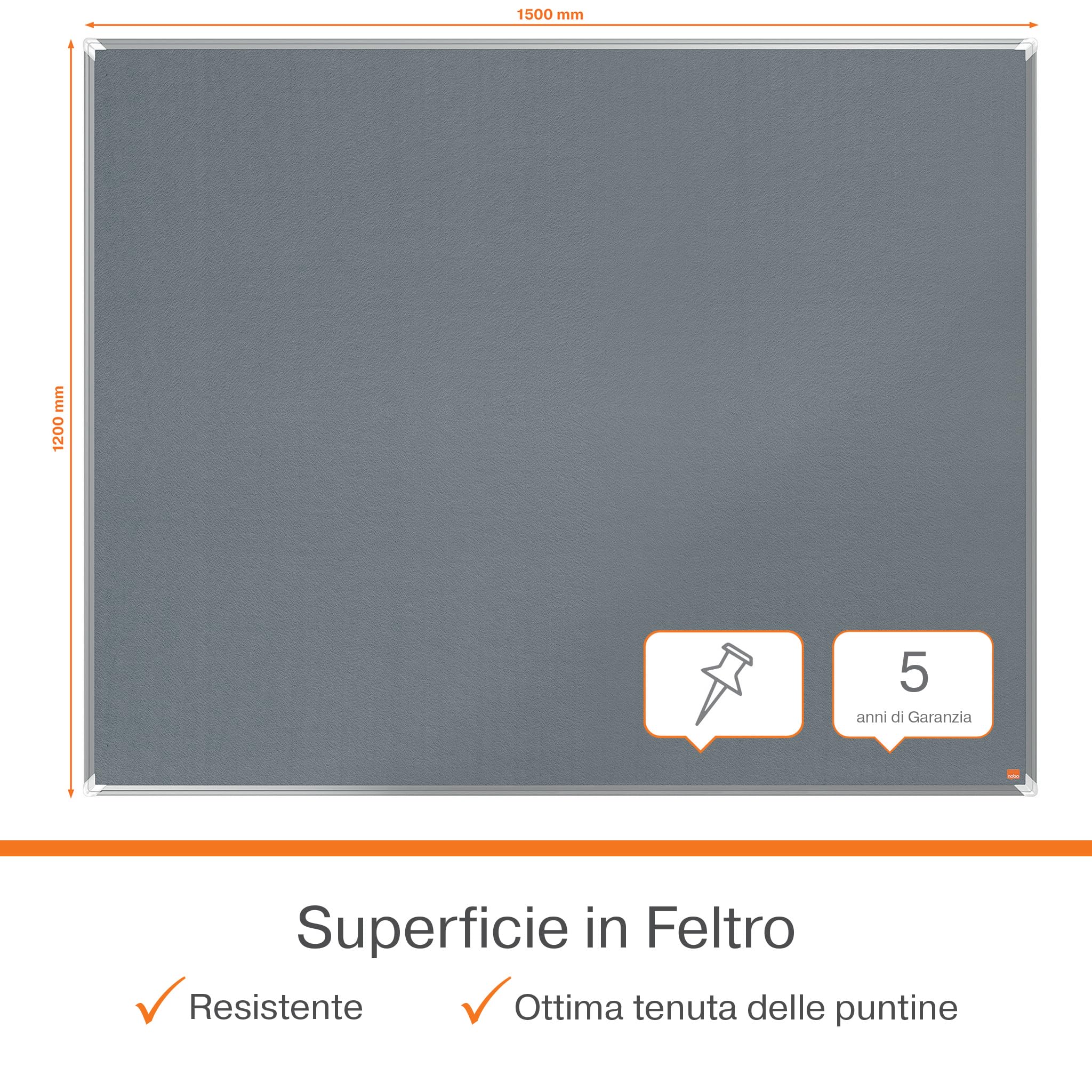 Nobo Premium Plus Bacheca in Feltro 1500x1200mm – Grigia | Bacheca da Parete, Bacheca per Ufficio, Bacheca Espositiva, Bacheca Memo in Feltro, Vision Board, Mood Board, Certificata EU Ecolabel
