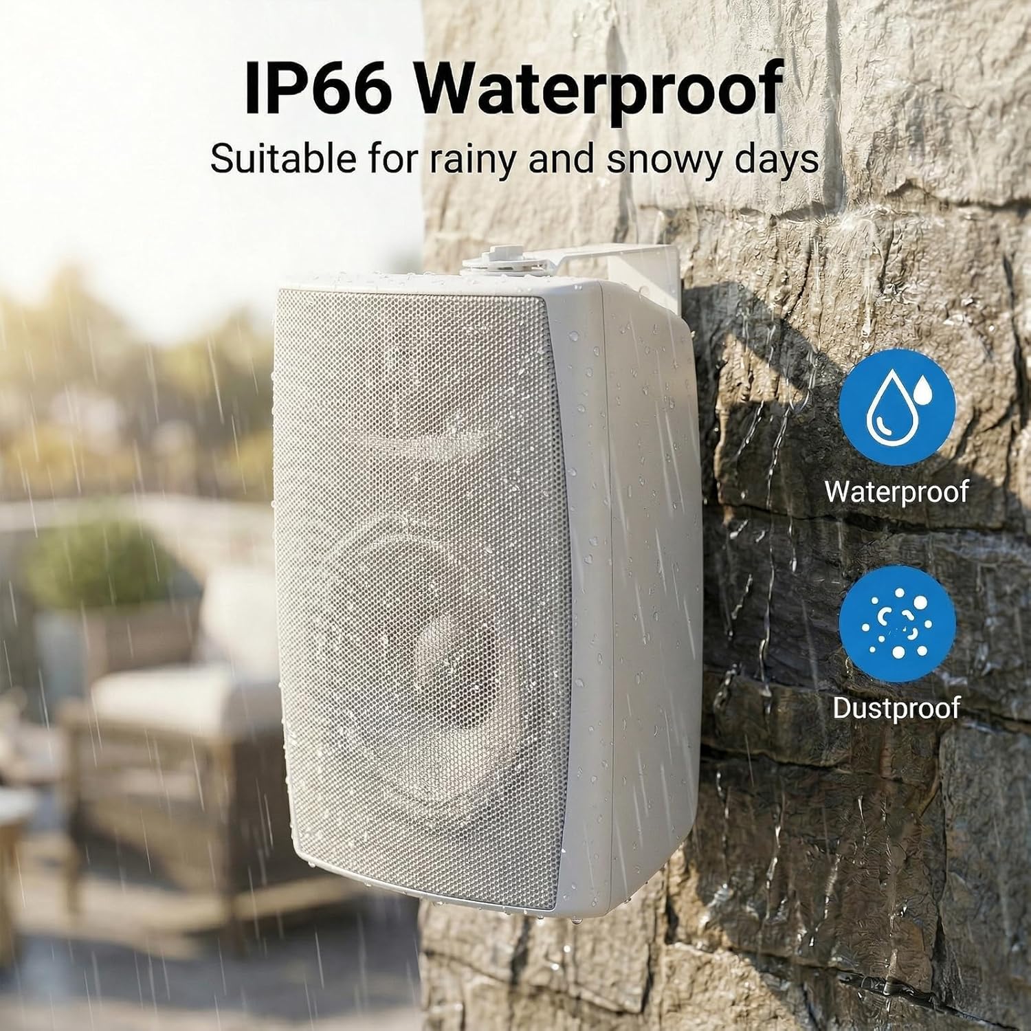 Herdio 6.5 Inches Indoor Outdoor Bluetooth Speakers Waterproof Wired 400 Watts with Powerful Bass,2 Way Wall Mount Speakers All-Weather Durability for Patio Home Deck Porch Backyard (Pair, White)