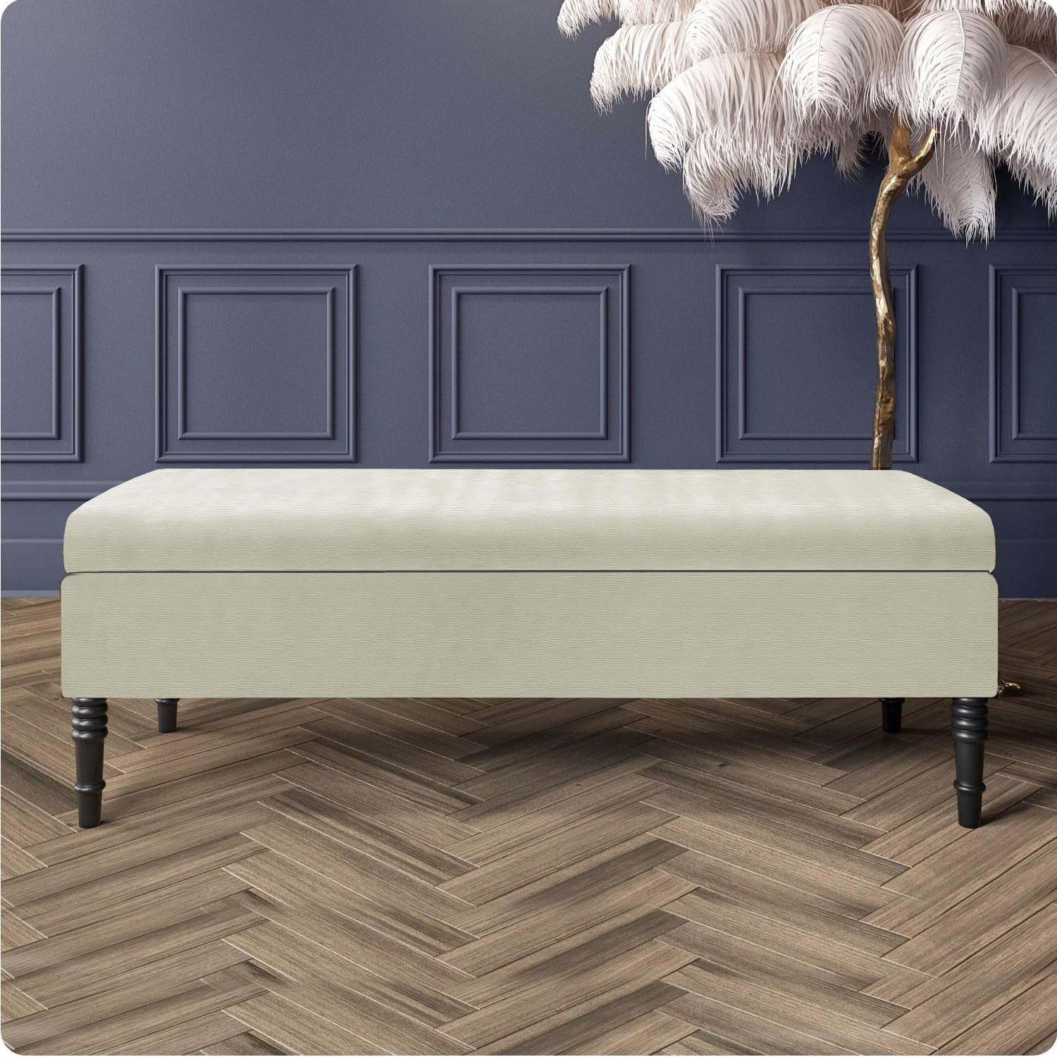 veloria Naples Ottoman Storage Bench with Legs – Plain Upholstered Seat, Engineered Wood Frame, Modern Footstool for Bedroom or Living Room