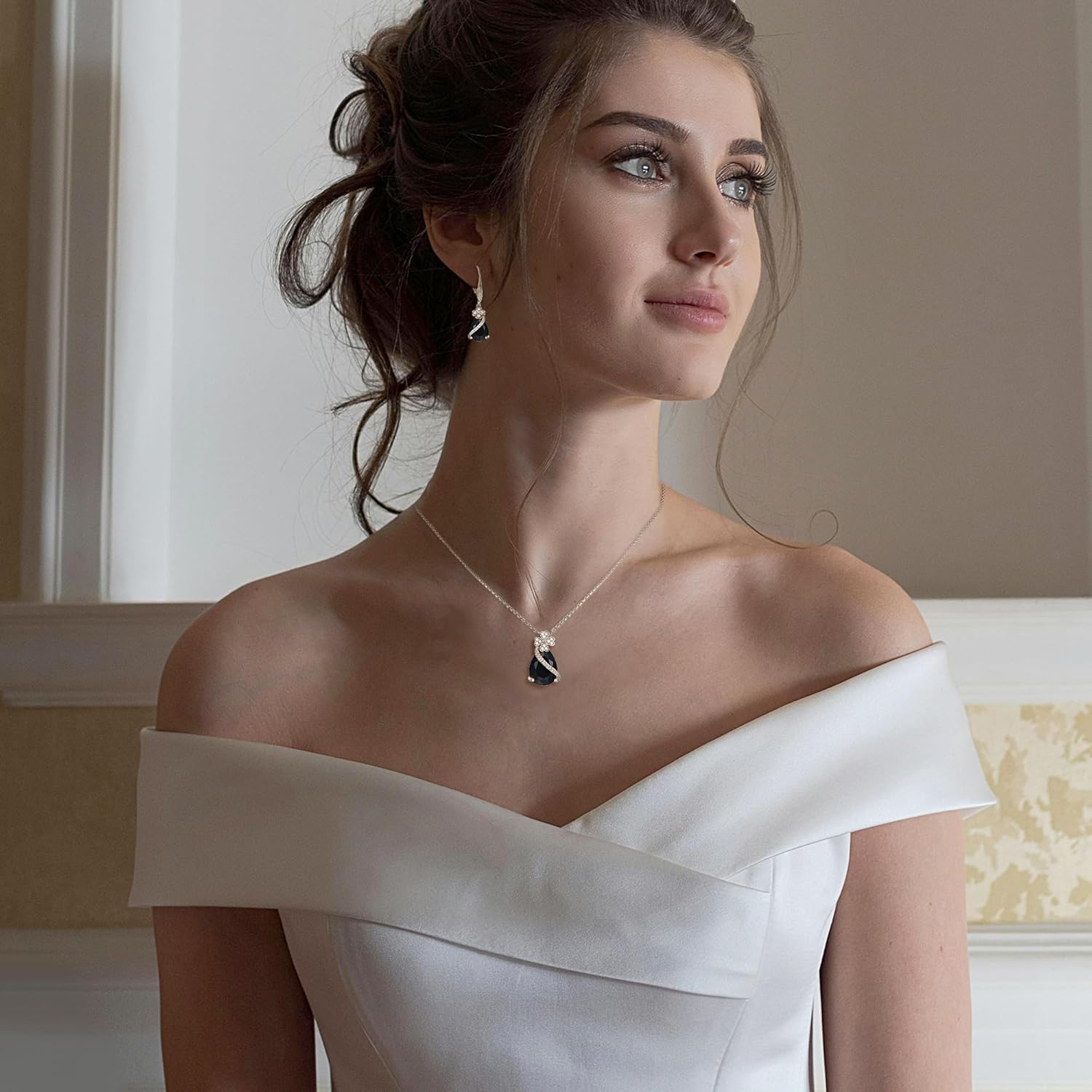 EleQueen 4 Clovers Necklace Earrings Ring Bracelet Set for Women Bride Bridesmaid, Cubic Zirconia Jewelry Set Gift - Image 2