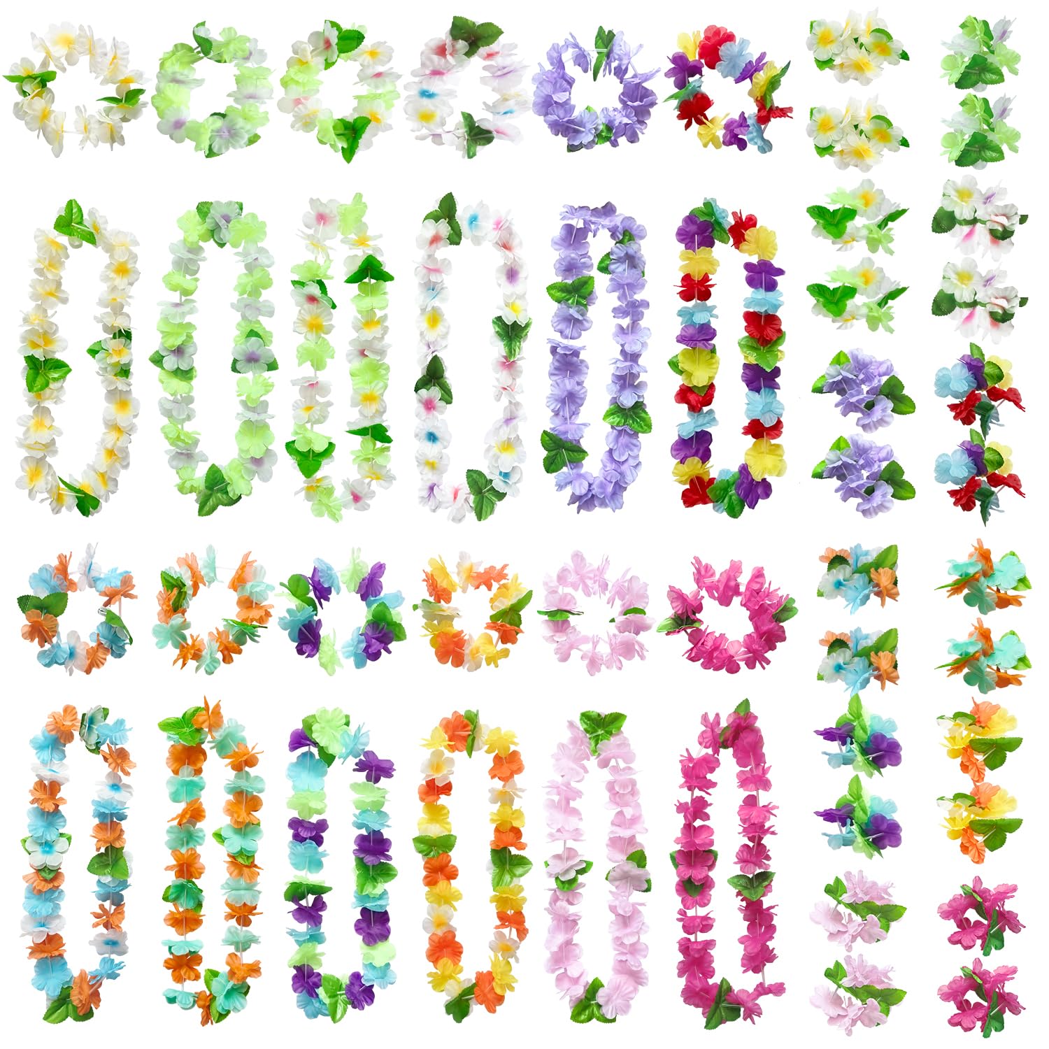 PARSUP 48pcs Hawaiian Leis Party Decorations, Flowers Necklace Headband Bracelet Garland, Tropical Aloha Luau Hawaiian Party Night Bar Vacation Accessories for Women Men Adult