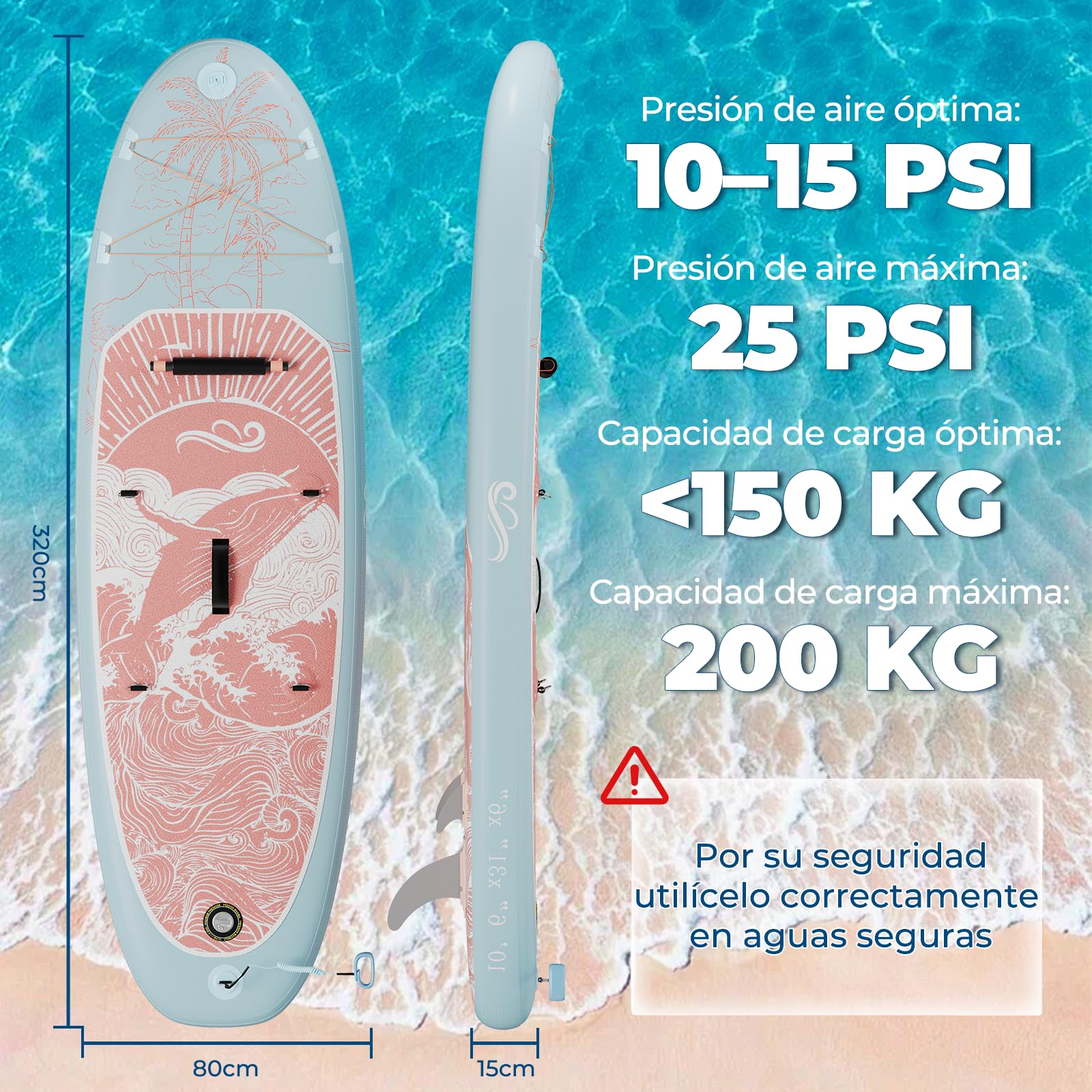 Devoko Stand Up Paddling Board Aufblasbar, mit Universal Kamerahalterung und Sitz. SUP Board Set mit 2-in-1-Sup Paddel. Standup Paddle Boards 320 × 80cm, Geeignet zum Anfänger, Sitzen, Stehen, Liegen