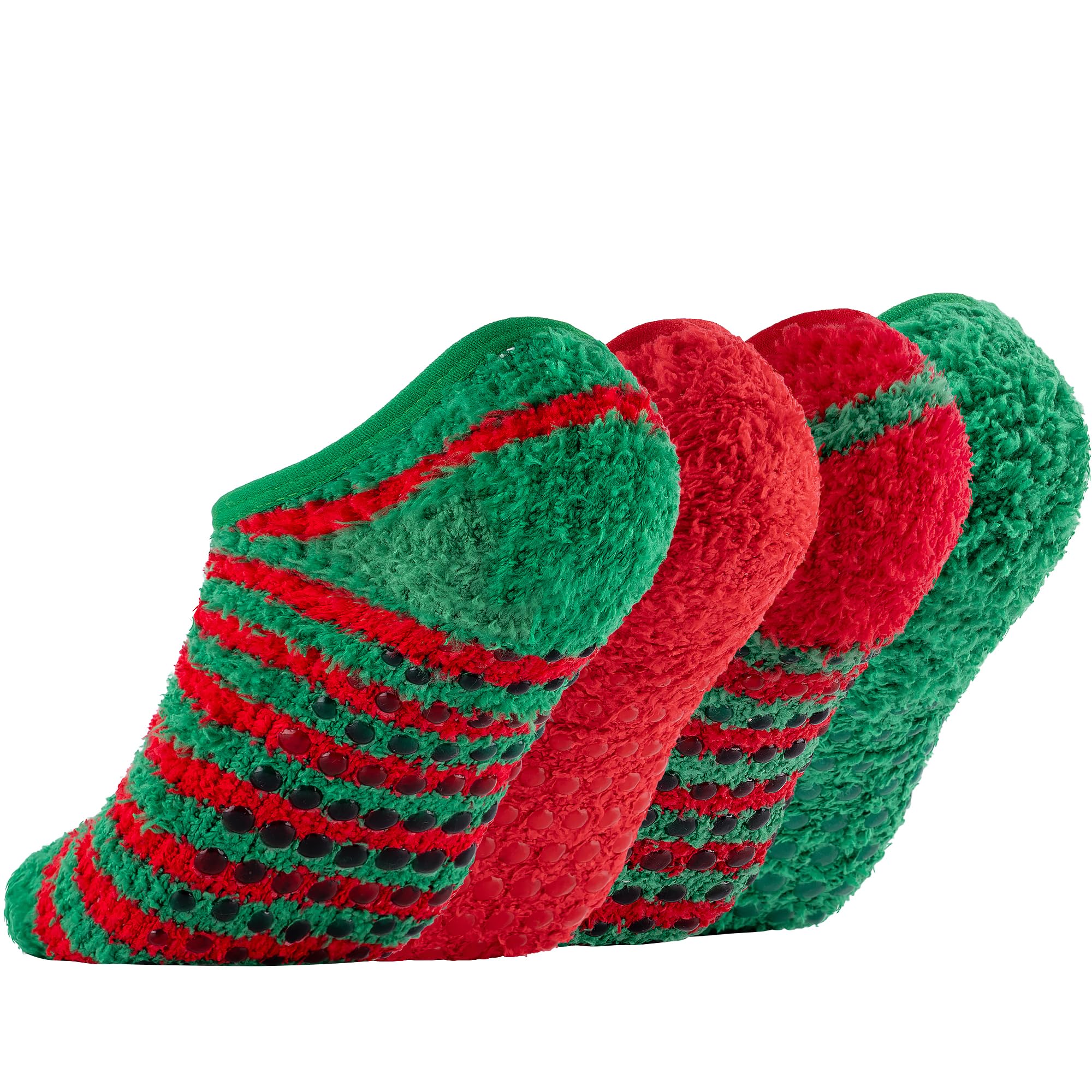 4 Pairs Fuzzy Slipper Socks Womens,Warm Cozy Winter Non-Slip Socks