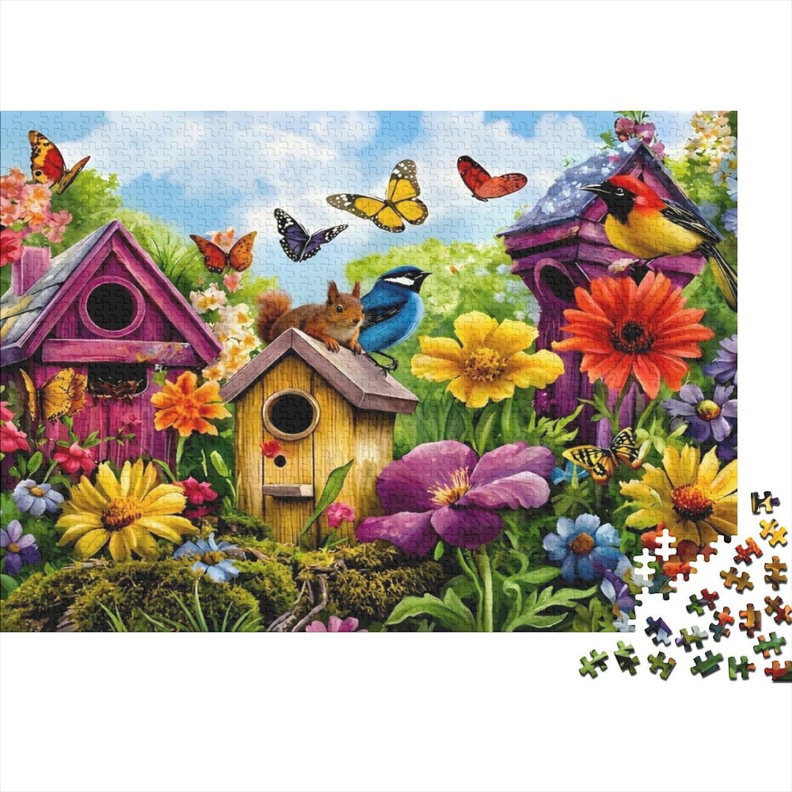 Birdhouses 1000 Piece Jigsaw Puzzle Paper for Adults Colorful Flowers Puzzle Game for Family Home Relaxing Gift 38x26cm/1000pcs — image 1