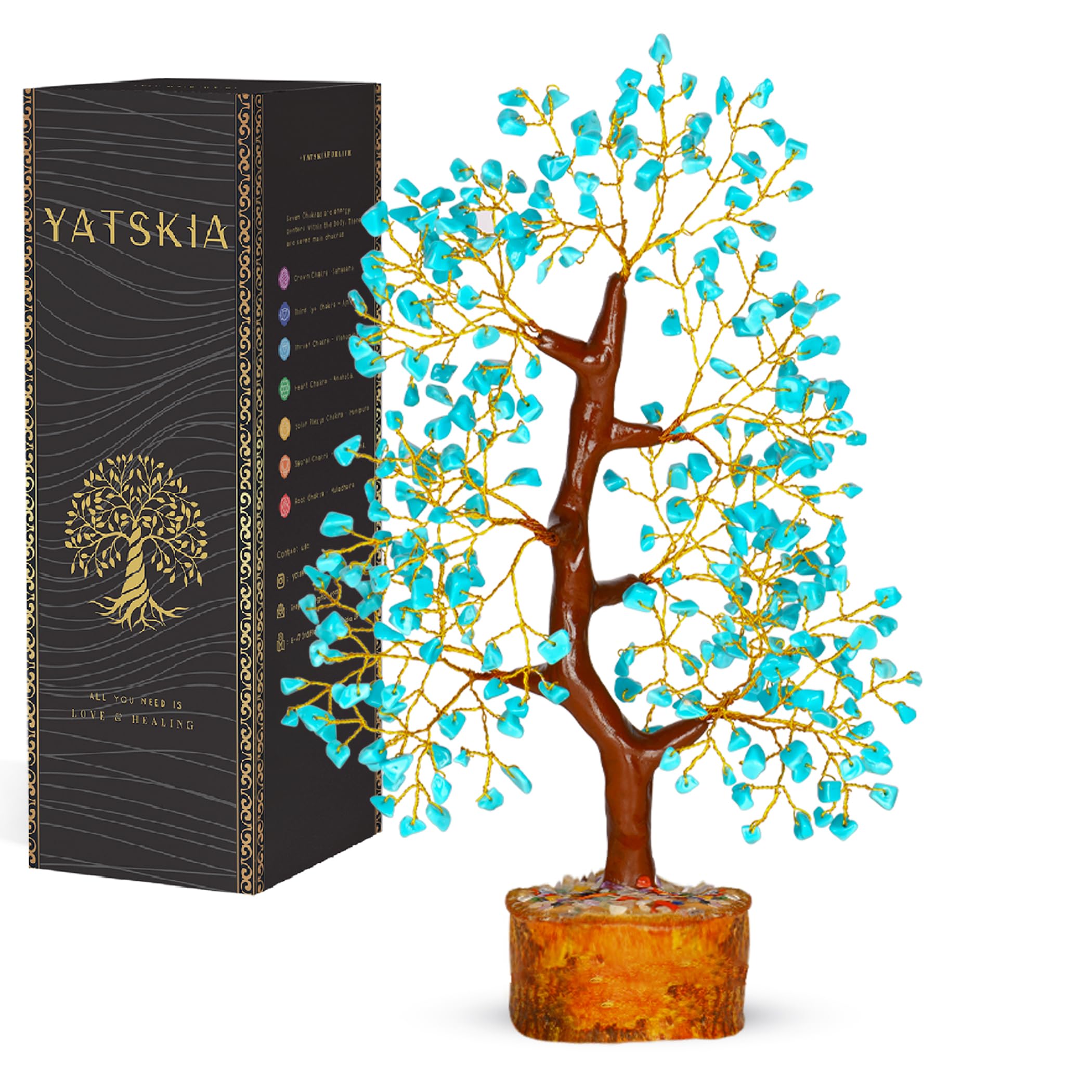 Turquoise Crystal - Bonsai Tree, Artificial Trees, Chakra Tree of Life, Crystal Tree, Tree of Life Decor, Healing Stone, Gemstones and Crystals, Balancing Tree, Crystal Gifts for Women, Crystal Gifts