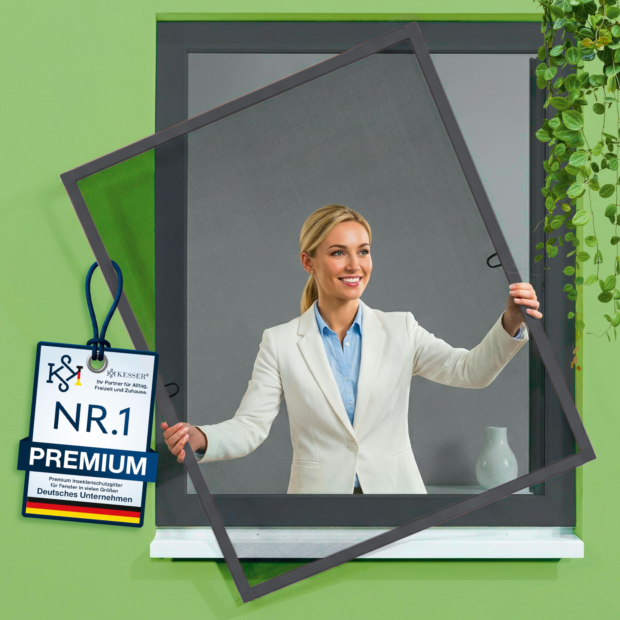 KESSER® Fliegengitter Fenster 120x140cm Mückenschutz mit Aluminium Rahmen, Spannrahmen Fliegengitter ohne Bohren, Insektenschutz, Moskitonetz Fliegennetz für Fenster einfach montieren, Anthrazit