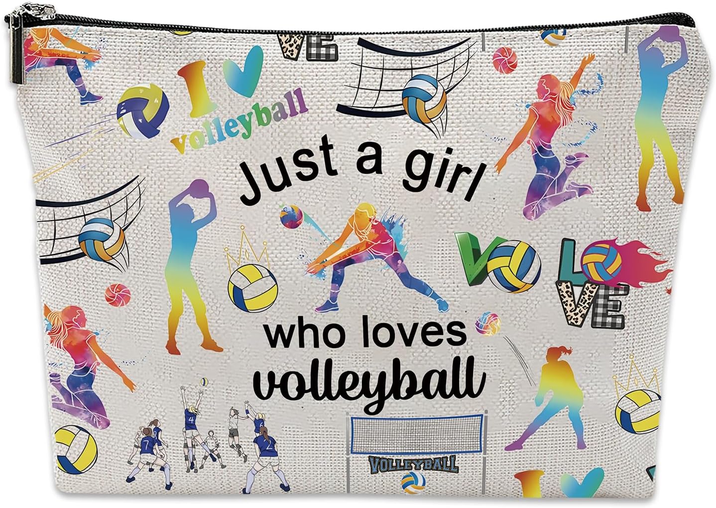 Volleyball Accessories Cosmetic Bag Girls Volleyball Gifts for Women and Girls Makeup Bag with Lining and Zip Make Up Bag Toiletry Bag for Travel Everyday Life