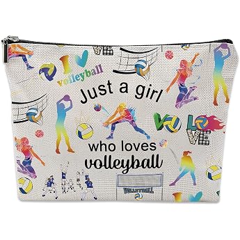 Volleyball Accessories Cosmetic Bag Girls Volleyball Gifts for Women and Girls Makeup Bag with Lining and Zip Make Up Bag Toiletry Bag for Travel Everyday Life White Fashionable